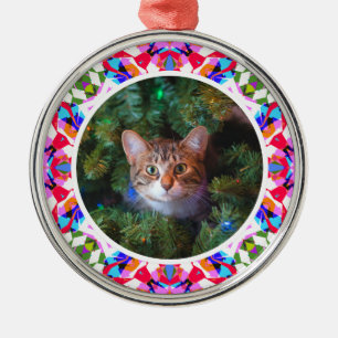 Custom Photo Christmas Cat Mom Mom Dad Colorful Metal Tree Decoration