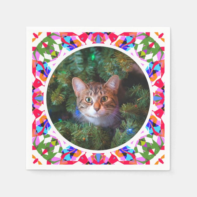 Custom Photo Christmas Cat Mom Mom Dad Colorful Napkin (Front)