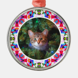 Custom Photo Christmas Cat Mom Mum Dad Colourful Metal Tree Decoration