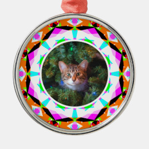 Custom Photo Christmas Cat Mom Mum Dad Orange Pink Metal Tree Decoration