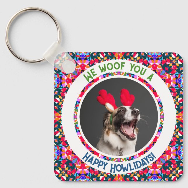 Custom Photo Christmas Dog Mom Mom Colorful Key Ring (Front)