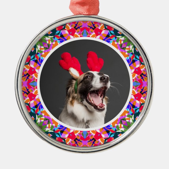 Custom Photo Christmas Dog Mom Mom Dad Colorful Metal Tree Decoration (Front)