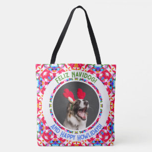 Custom Photo Christmas Dog Mom Mom Dad Colorful Tote Bag