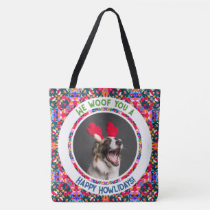 Custom Photo Christmas Dog Mom Mum Colourful Tote Bag