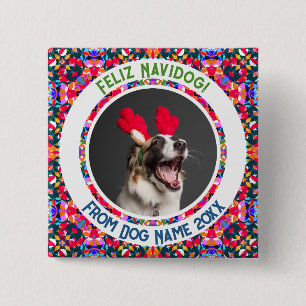 Custom Photo Christmas Dog Mom Mum Dad Colourful 15 Cm Square Badge