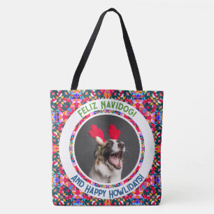 Custom Photo Christmas Dog Mom Mum Dad Colourful Tote Bag
