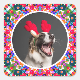 Custom Photo Christmas Dog Mum Dad Scrapbook Square Sticker