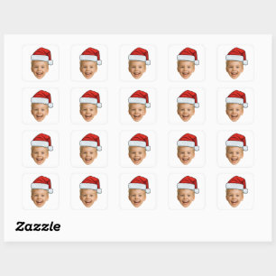 Custom Photo Christmas Face with Santa Hat Square Sticker