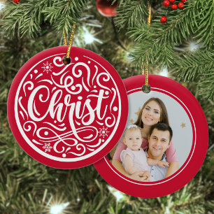 Custom Photo Christmas Holiday Christ Religious Ceramic Tree Decoration
