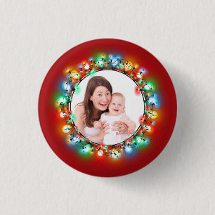 Custom Photo Christmas Holiday Light Bulbs 3 Cm Round Badge