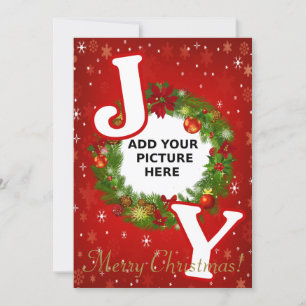 Custom photo Christmas JOY add your picture wreath Holiday Card