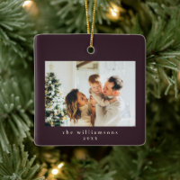 Custom Photo Christmas Minimal Plum Simple Family