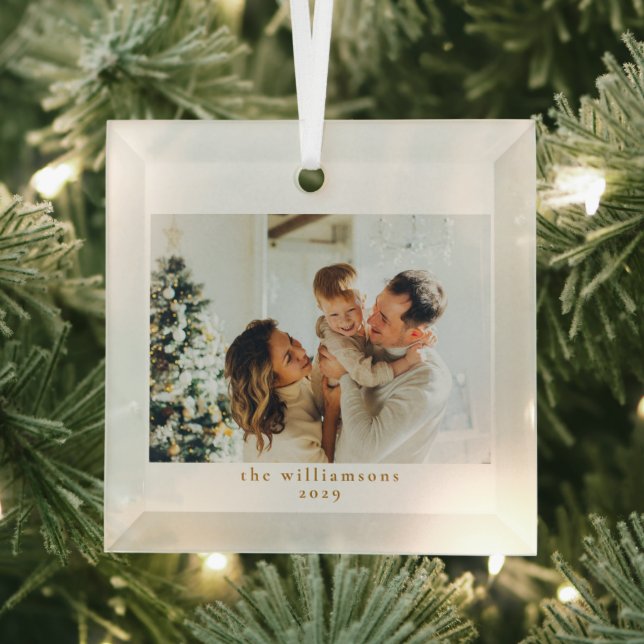 Custom Photo Christmas Minimalist Elegant Family Glass Tree Decoration (Insitu)