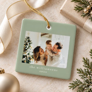 Custom Photo Christmas Minimalist Family Sage  Ceramic Ornament