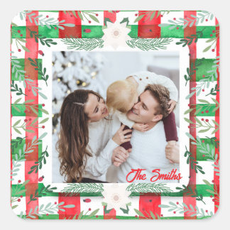 Custom Photo Christmas Personalised Family Name Square Sticker