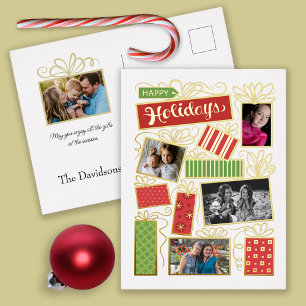 Custom Photo Christmas Presents Real Foil Holiday Postcard