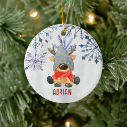Custom Photo Christmas Reindeer Personalised Ceramic Tree Decoration