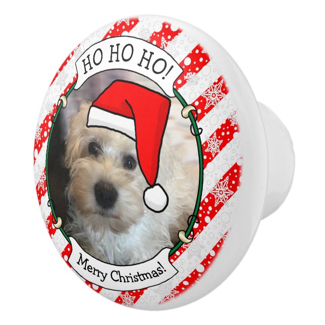 Custom Photo Christmas Santa Hat Pet HO HO HO Ceramic Knob (Right)