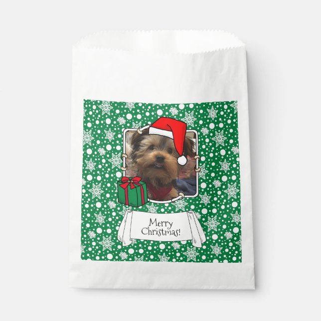 Custom Photo Christmas Santa Hat Pet HO HO HO Favour Bags (Front)