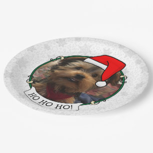 Custom Photo Christmas Santa Hat Pet HO HO HO Paper Plate