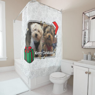 Custom Photo Christmas Santa Hat Pet HO HO HO Shower Curtain
