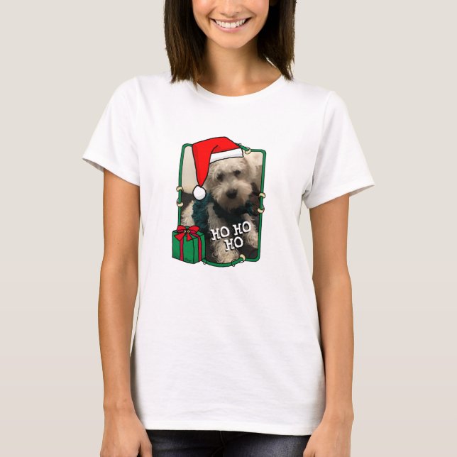 Custom Photo Christmas Santa Hat Pet HO HO HO T-Shirt (Front)