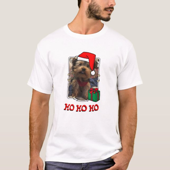 Custom Photo Christmas Santa Hat Pet HO HO HO T-Shirt (Front)