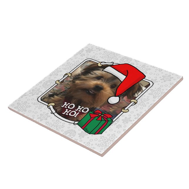Custom Photo Christmas Santa Hat Pet HO HO HO Tile (Side)