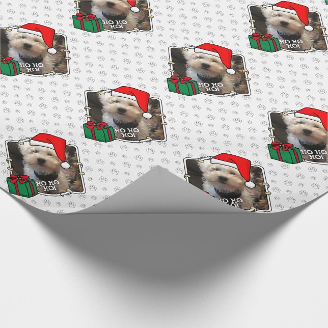 Custom Photo Christmas Santa Hat Pet HO HO HO Wrapping Paper (Corner)