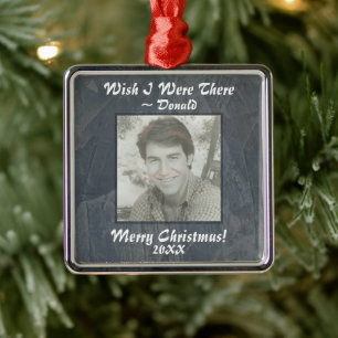 Custom Photo Christmas Slate Grey Metal Tree Decoration