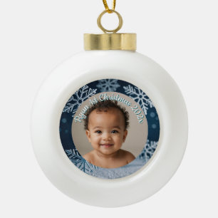 custom photo Christmas snowflake ceramic ornament