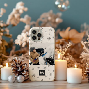 Custom Photo Christmas Snowflakes Monogram iPhone 16 Pro Case