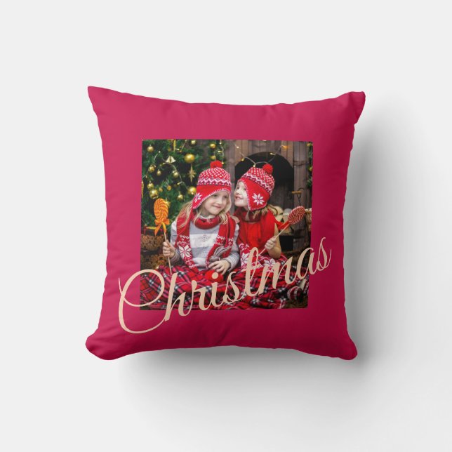 Custom Photo Christmas Throw Pillow (Front)