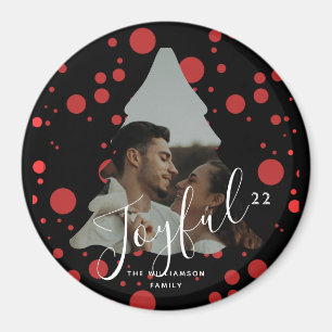 Custom Photo Christmas Tree black and red dots Magnet