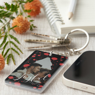 Custom Photo Christmas Tree Polka dots Key Ring