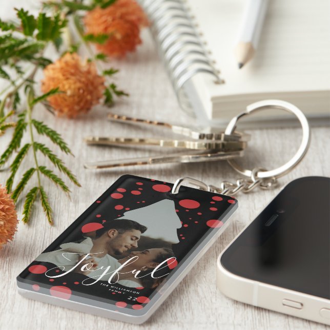 Custom Photo Christmas Tree Polka dots Key Ring (Front Right)