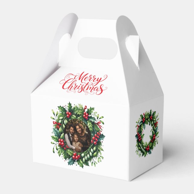 Custom Photo Christmas Wreath Favor Gift Box (Front Side)