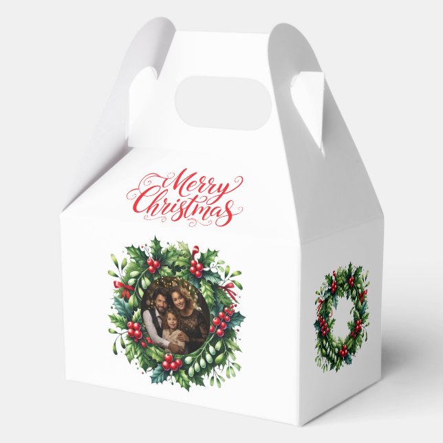 Custom Photo Christmas Wreath Favor Gift Box (Front)
