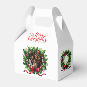 Custom Photo Christmas Wreath Favor Gift Box