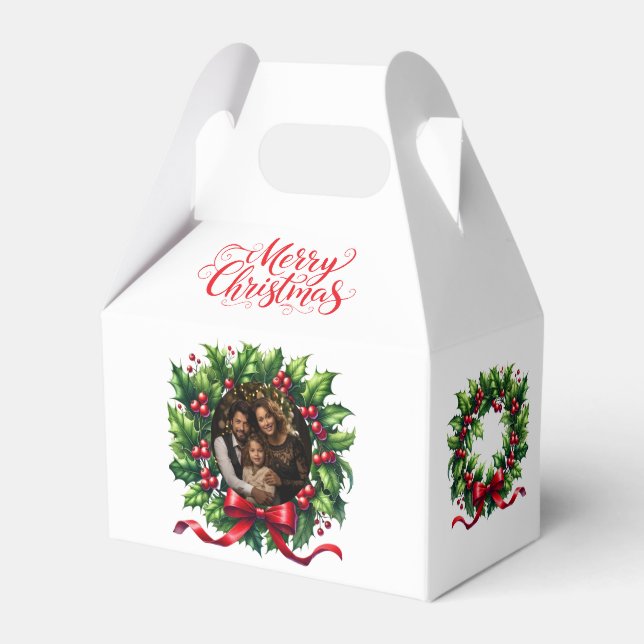 Custom Photo Christmas Wreath Favor Gift Box (Front Side)