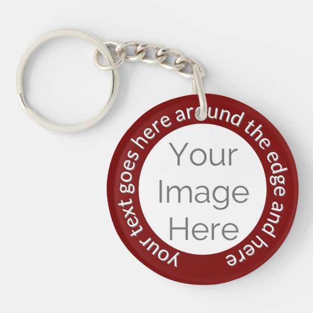 Custom Photo – Circle Text on Burgundy red Key Ring (Front)