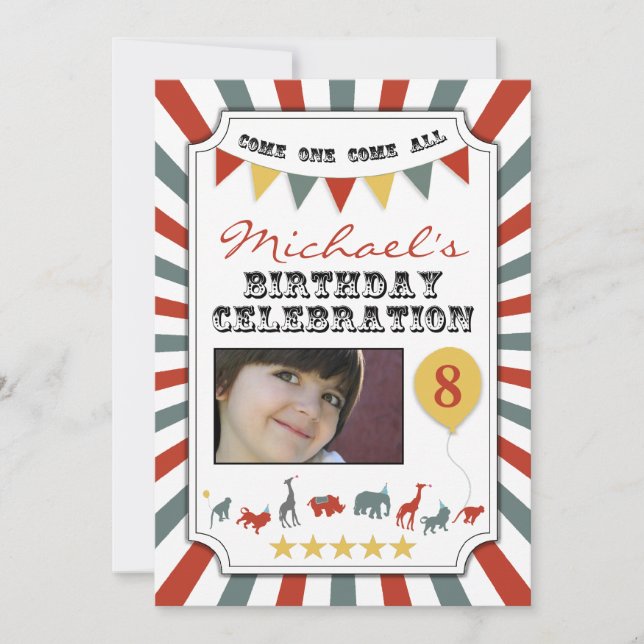 Custom Photo Circus Birthday Party Invitations (Front)
