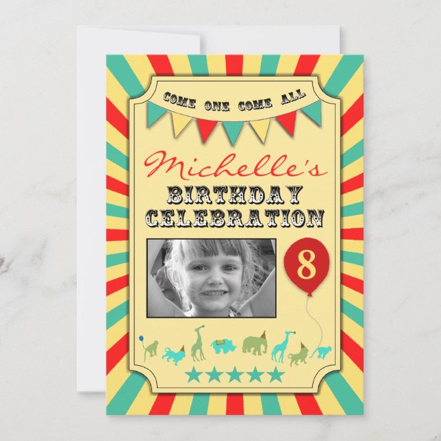 Custom Photo Circus Birthday Party Invitations (Front)