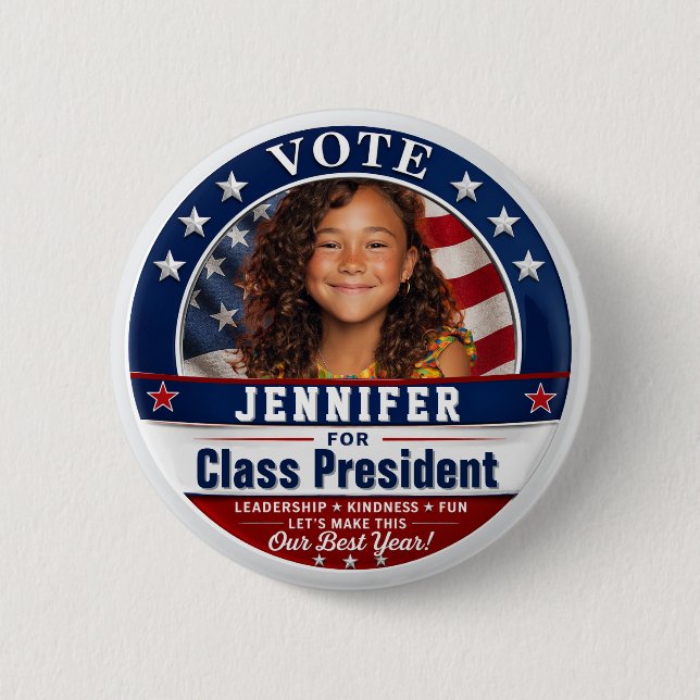 Custom Photo Class President Campaign  6 Cm Round Badge (Front)