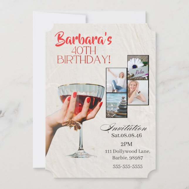 Custom Photo Cocktail  40th Birthday Invitation (Front)