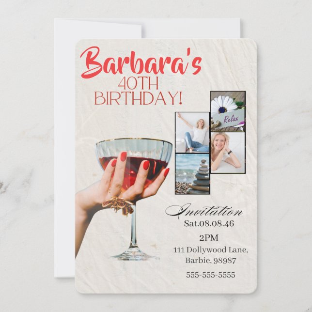Custom Photo Cocktail  40th Birthday Invitation (Front)