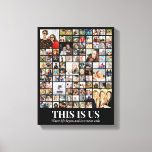 Custom Photo Collage 100 Pictures Grid 11x14 Black Canvas Print