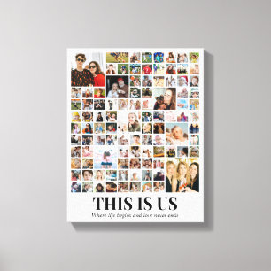 Custom Photo Collage 100 Pictures Grid 11x14 White Canvas Print