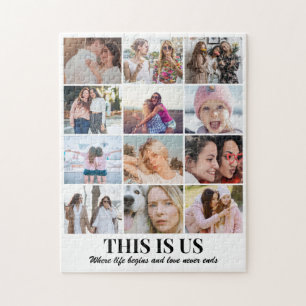 Custom Photo Collage 12 Pictures 11x14 Couple Kids Jigsaw Puzzle