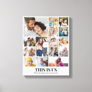 Custom Photo Collage 15 Pictures Grid 11x14 White Canvas Print